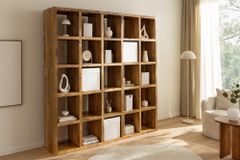 Massives Regal IRON CRAFT 200cm natur Mangoholz Bücherregal 25 Fächer