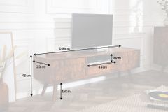 Massives TV-Board MYSTIC LIVING 140cm braun Sheesham Massivholz stone finish 3D -Front
