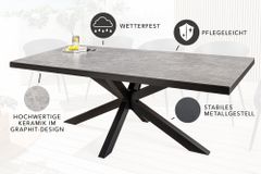 In- und Outdoor Esstisch GALAXIE 160cm hellgrau Keramik anthrazit Aluminium