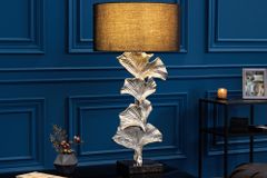 Design Tischlampe GINKGO 70cm schwarz Stoffschirm silber Metall handmade Marmor-Fuß