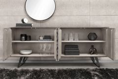 Massivholz Sideboard HURRICANE 175cm grau Akazie 3D-Design