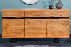 Massivholz Sideboard MAMMUT 160cm Akazie honey finish Metall Baumkante mit Schubladen
