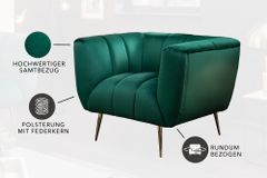Retro Sessel NOBLESSE 105cm smaragdgrün Samt mit Ziersteppung