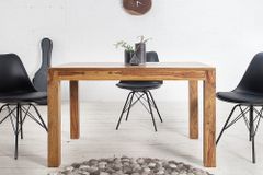 Massiver Holz Esstisch PURE 120-200cm braun Sheesham stone finish mit Ansteckplatten