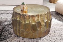 Runder Couchtisch ORGANIC ORIENT 70cm gold Metall Hammerschlag 3D-Design handmade