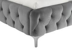 Design Bett MODERN BAROCK 160x200cm grau Samt Chesterfield Doppelbett
