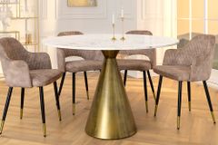 Runder Esstisch ELEGANCIA 100cm messing weiß Marmor Eisen mit Säulenfuß