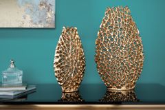 Filigranes Vasen 2er Set ABSTRACT LEAF 40cm gold Handarbeit