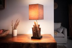 Handgefertigte Tischlampe PURE NATURE 45cm Eisenholz mit Baumwollschirm
