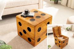 Massiver Würfel-Hocker CUBE 40cm natur Mangoholz Beistelltisch stapelbar mit Fach