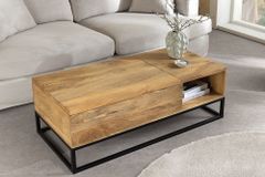 Höhenverstellbarer Couchtisch MAKASSAR FUNCTION 110cm natur cream finish Mangoholz massiv
