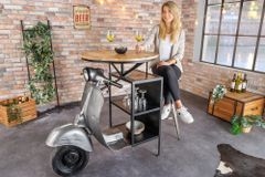 Vintage Bartisch UPCYCLING SCOOTER 120cm silber Mangoholz rund handmade
