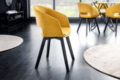 Design Stuhl NORDIC STAR senfgelb Strukturstoff Massivholz schwarz mit Armlehne gepolstert