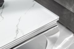 Eleganter Couchtisch MODERN BAROCK 100cm Glasplatte in Marmoroptik Edelstahlbeine