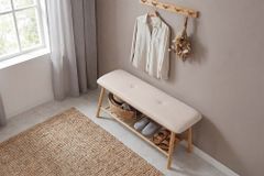 Stilvolle Schuhbank ZEN-BO 90cm natur beige Bambus Regal Sitzbank mit Stauraum