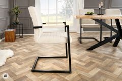 Industrial Freischwinger LOFT beige Cord schwarz Eisen mit Armlehne