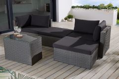 Outdoor Gartenlounge Set XXL MODULAR grau Polyrattan Sitzgruppe wetterfest inkl. Kissen