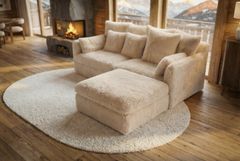 Großer Sitzhocker YETI 100cm beige sand Shaggy-Stoff langfloriger Plüsch Sofahocker