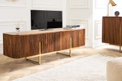 Design TV Board GATSBY 160cm braun mattgold Mangoholz Retro