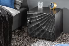 Massiver Nachttisch SCORPION 50cm schwarz Mangoholz Beistelltisch mit 3D Schnitzereien