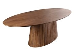 Ovaler Esstisch ART DECO 220cm braun smoked massives Mangoholz mit Säulenfuß