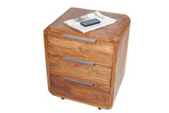 Massiver Rollcontainer CUBUS 60cm braun Sheeshamholz stone finish drei Schubladen