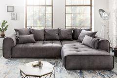 Modernes XXL Ecksofa CLAN 320cm anthrazit Samt Bigsofa inkl. Kissen