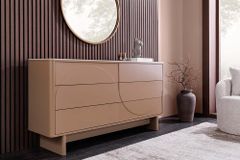 Design Sideboard SAVOY 150cm grau beige greige Keramik Travertin mit sechs Schubladen