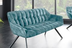 Esszimmer Sitzbank PAPILLON 165cm petrol Samt mit Lehnen schwarzes Metallgestell