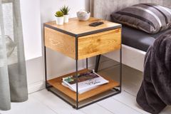 Moderner Beistelltisch SCORPION 50cm Wildeichen-Design Metall Nachttisch mit Schublade
