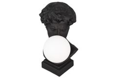 Handgefertigte Tischlampe DAVID 30cm schwarz Büste mit weißer Lampenkugel