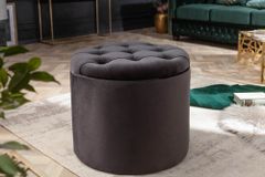 Eleganter Hocker MODERN BAROCK 50cm schwarz Samt Aufbewahrungkorb