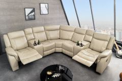Exklusiver 5er Kinosessel HOLLYWOOD beige Ecksofa Getränkehalter Stauraum