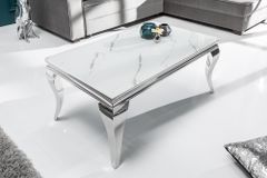 Eleganter Couchtisch MODERN BAROCK 100cm Glasplatte in Marmoroptik Edelstahlbeine