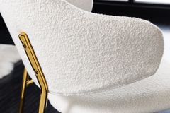 Design Stuhl VOGUE weiß Bouclé goldene Metallbeine