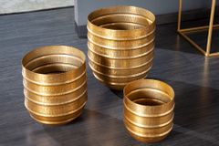3er Set Blumentopf ORIENT 25/20/15cm Metall gold Hammerschlag Design