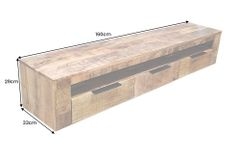 Hängendes TV-Board IRON CRAFT 160cm natur Mango Massivholz drei Schubladen Lowboard