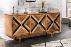Elegantes Sideboard LONG ISLAND 160cm Mangoholz-Optik mit Retro Muster