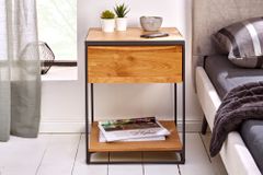 Moderner Beistelltisch SCORPION 50cm Wildeichen-Design Metall Nachttisch mit Schublade