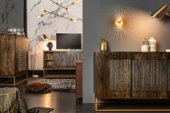 Massives Sideboard ONYX 160cm dunkelbraun gold Mangoholz Edelstein Achat Schiebetüren