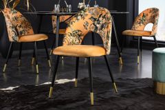 Design Stuhl PRÊT-À-PORTER gelb Samt florales Muster und goldene Fußkappen