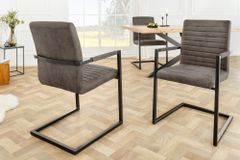 Moderner Freischwinger Stuhl LOFT taupe grau Microfaser mit Armlehne Eisengestell schwarz