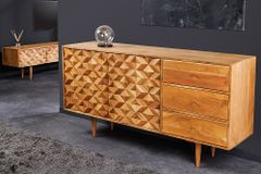 Massivholz Sideboard ALPINE 145cm Akazie honey finish Kommode mit Schubladen Retro Design