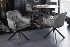 Design Stuhl LOFT dunkelgrau Samt drehbar Metallgestell schwarz mit Armlehne