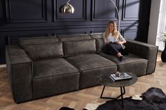 Design 3-Sitzer Sofa BOSSA NOVA 260cm antik dunkelgrau Microfaser Couch Wohnzimmer