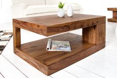 Massiver Edelholz Couchtisch GIANT L 90cm braun Sheesham stone finish mit Ablage