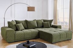 Modernes XXL Sofa ELEGANCIA 285cm grün Cord Federkern inklusive Kissen Bigsofa