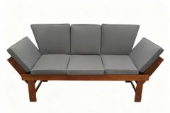 Outdoor Garten Sitzbank MODULAR 200cm natur grau Akazie mit Tisch inkl. Kissen klappbar