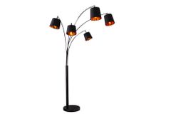 Design Bogenlampe LEVELS 205cm schwarz gold 5 neigbare Leinenschirme Stehlampe
