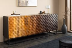Massives Sideboard SHADES 180cm braun Mangoholz mehrfarbig 3D-Front Metallgestell